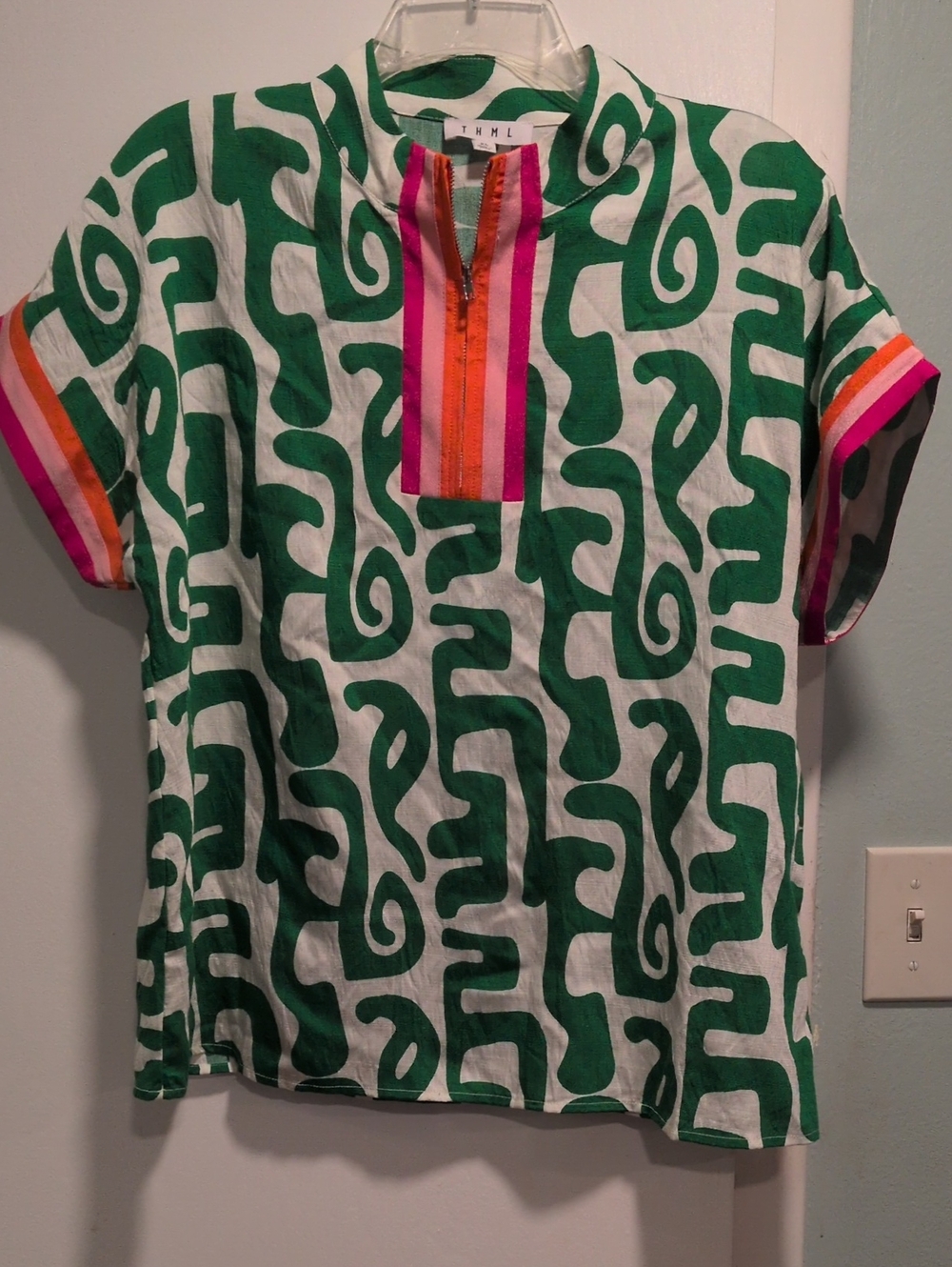 THML Green & White Graphic Short Sleeve Tee with Pink and Orange Accents